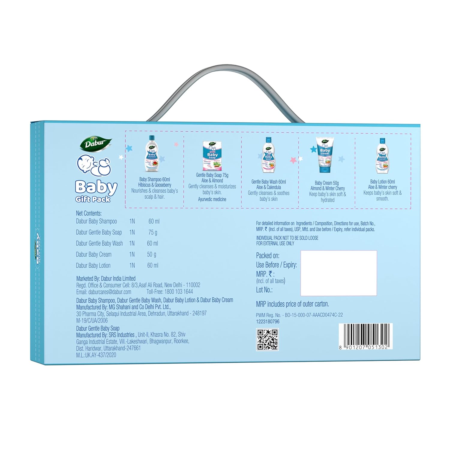 Dabur Baby Gift Pack with 5 Baby Skincare & Haircare Products | Baby Gift Set for New Born | Baby Shower Gift Combo | New Born Baby Gift | New Born Baby Essentials