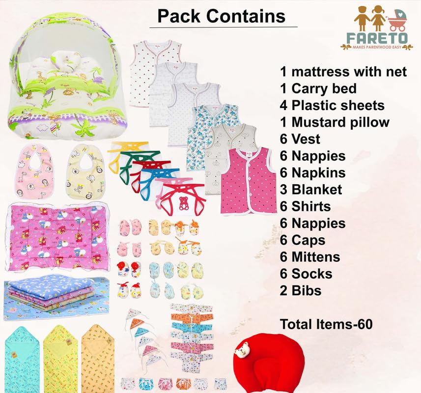 Infantbond Baby Hospital Essential Combo| Baby Daily Essential| Baby Combo Pack Blue Gift (0-6 Months) | (Pack of 60)