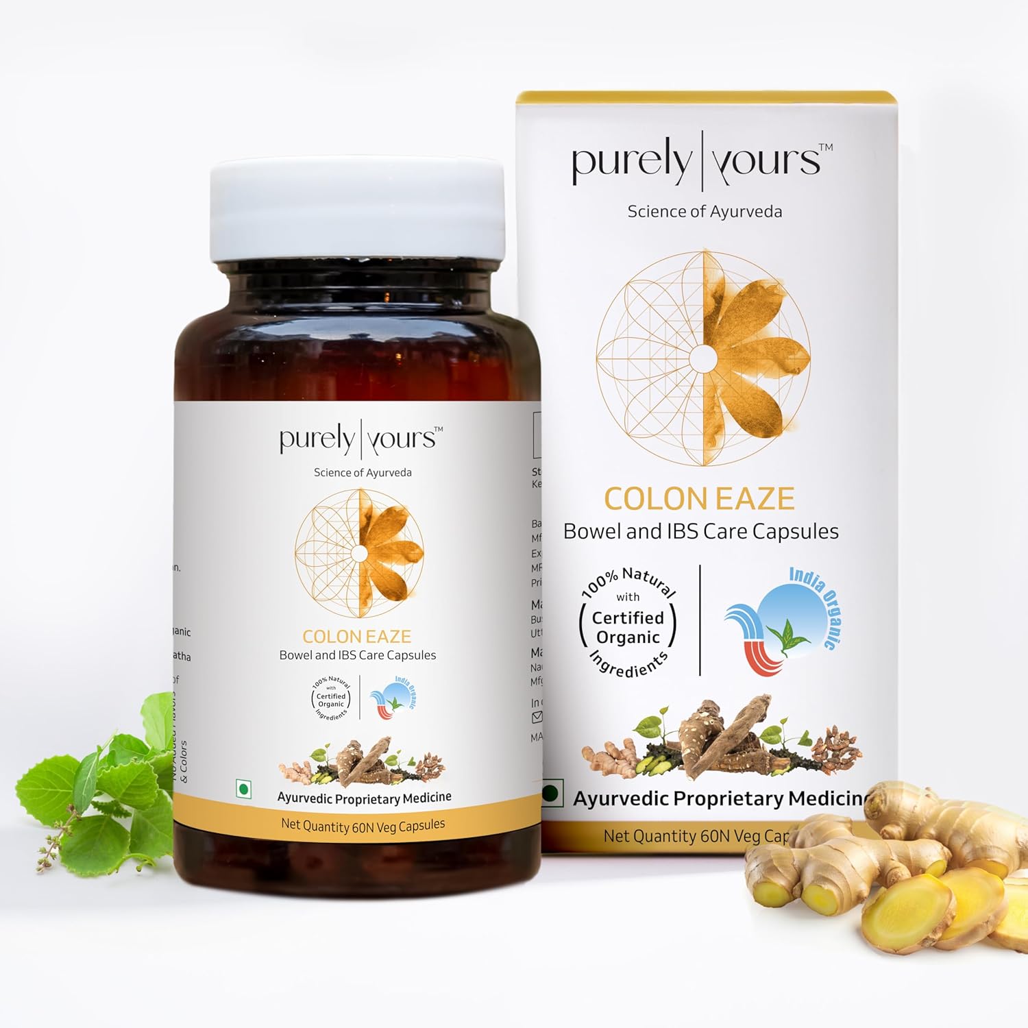 Purely Yours Colon Eaze | Bowel and IBS Care Capsules | Regulates Bowel Movements | Promotes Digestive Health | 60 Veg Capsules