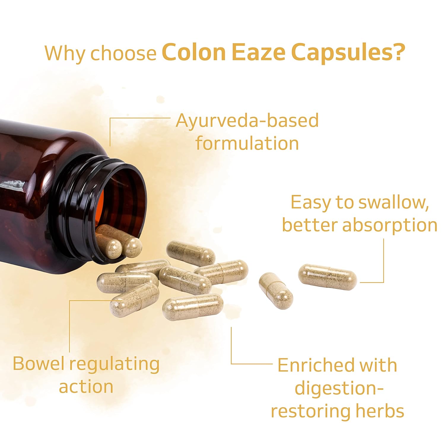 Purely Yours Colon Eaze | Bowel and IBS Care Capsules | Regulates Bowel Movements | Promotes Digestive Health | 60 Veg Capsules